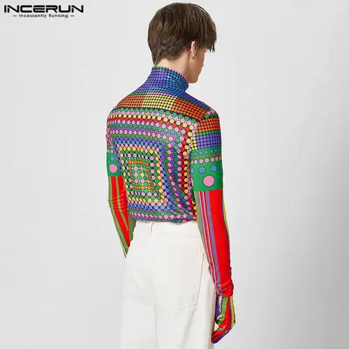 INCERUN 봄 2023 패션 남성 T 셔츠 긴 소매 장갑 피트니스 탑 티 스트리트 Camisetas 캐주얼 터틀넥 티셔츠 S-5XL 3