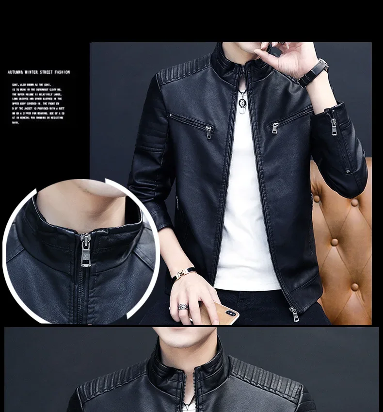 Description Picture 4 of itemNew Arrival Leather Jackets Men Korean Fashion Slim Fit Short Coat Mens Streetwear Casual Blazer Jackets Male Outerwear Jacket