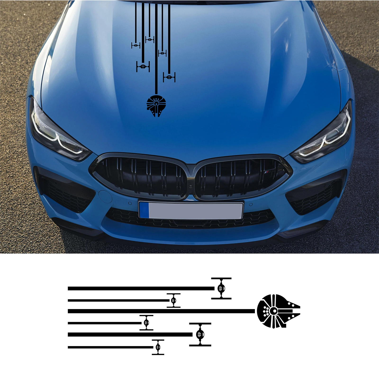 

60x20cm Hood Car Sticker Simple Graphic Decals Auto Modified Body Sticker Cratch Shelter Car Accessories Decor Covering Film