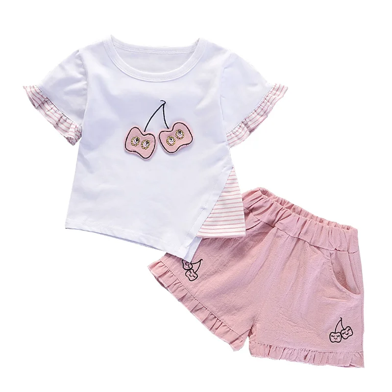 

2023 Summer Baby Girl Clothes Ice Cream 2pcs/sets Children Clothing Short Sleeve O-neck Clothes for Girls Casual Outfits