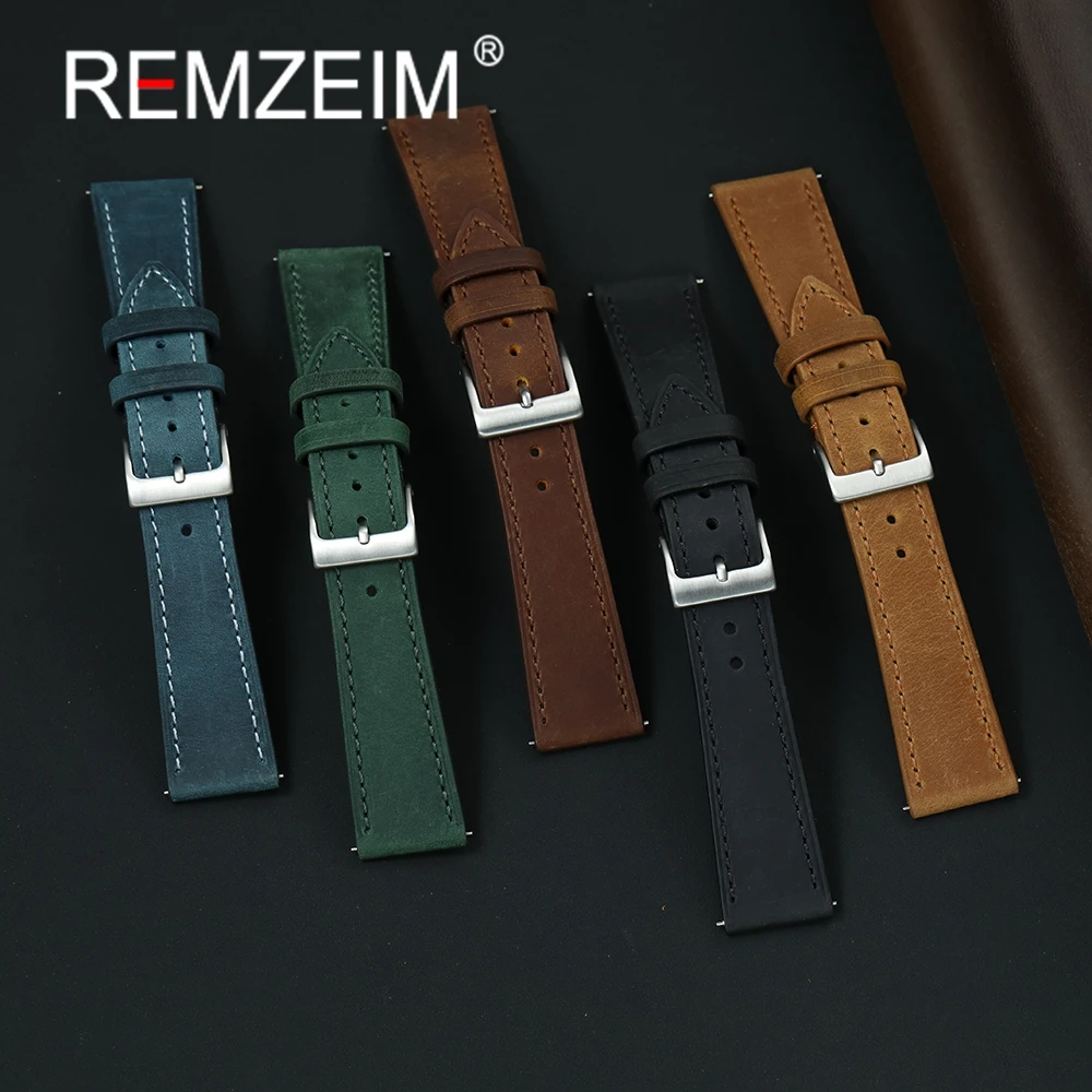 Vintage Leather Quick Release Watch Band with Stainless Steel Buckle