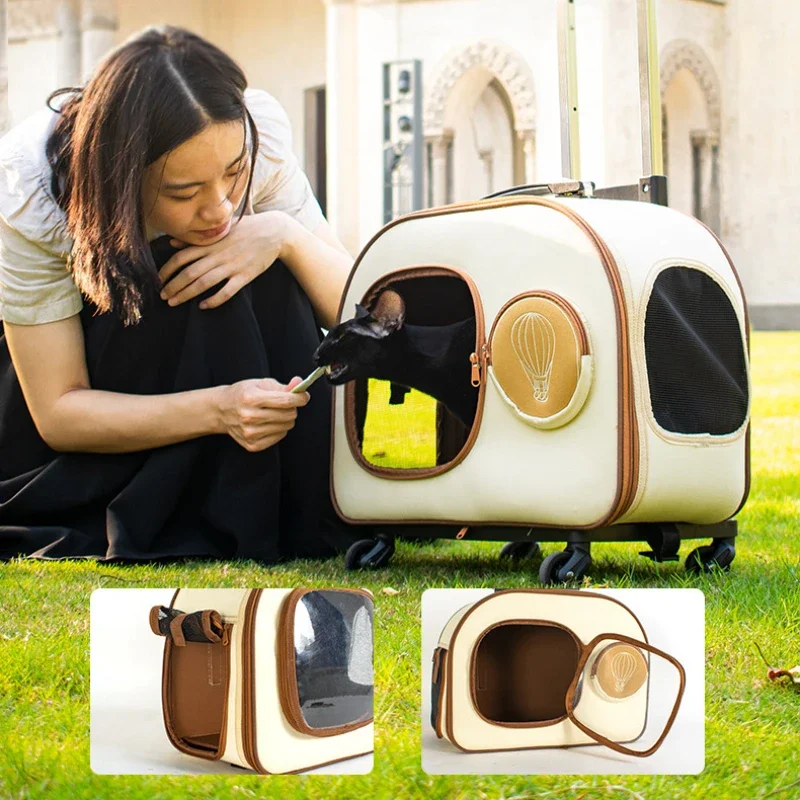Transparent Bubble Transport Bag, Pet Trolley Suitcase Carrier, Pet Outing Case, Backpack, Cats Transport, Extendable Conveyor