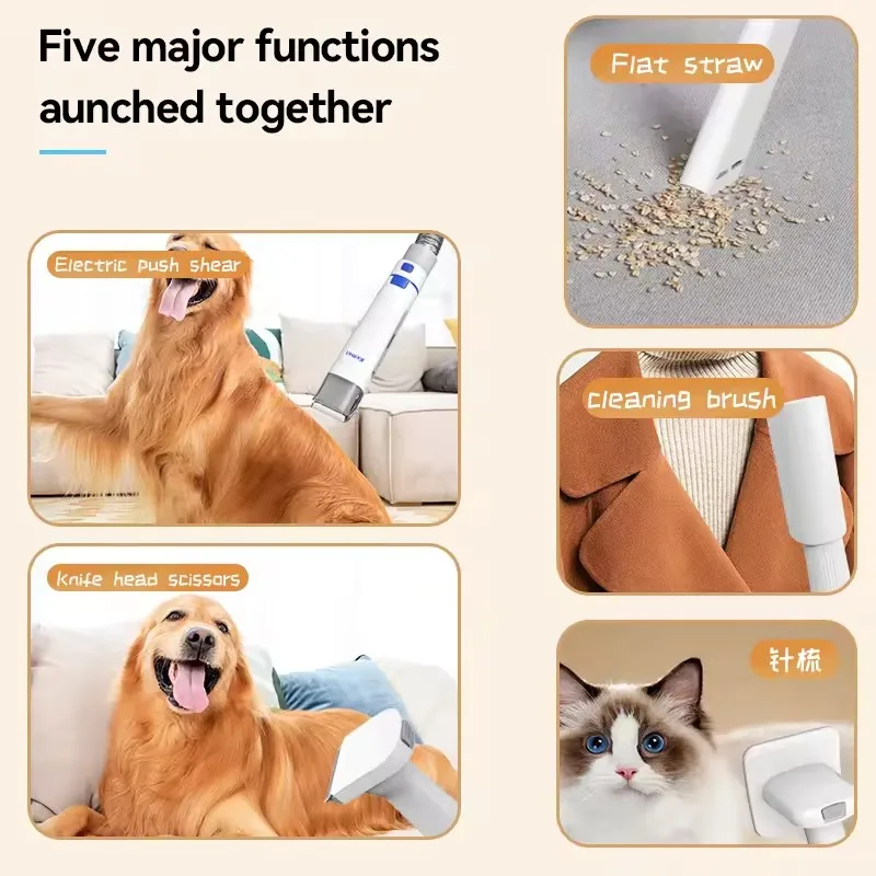 Dog Grooming Vacuum Dog Hair Vacuum Grooming Kit Clipper Nail Grinder Brush 7 Tools Cleaning