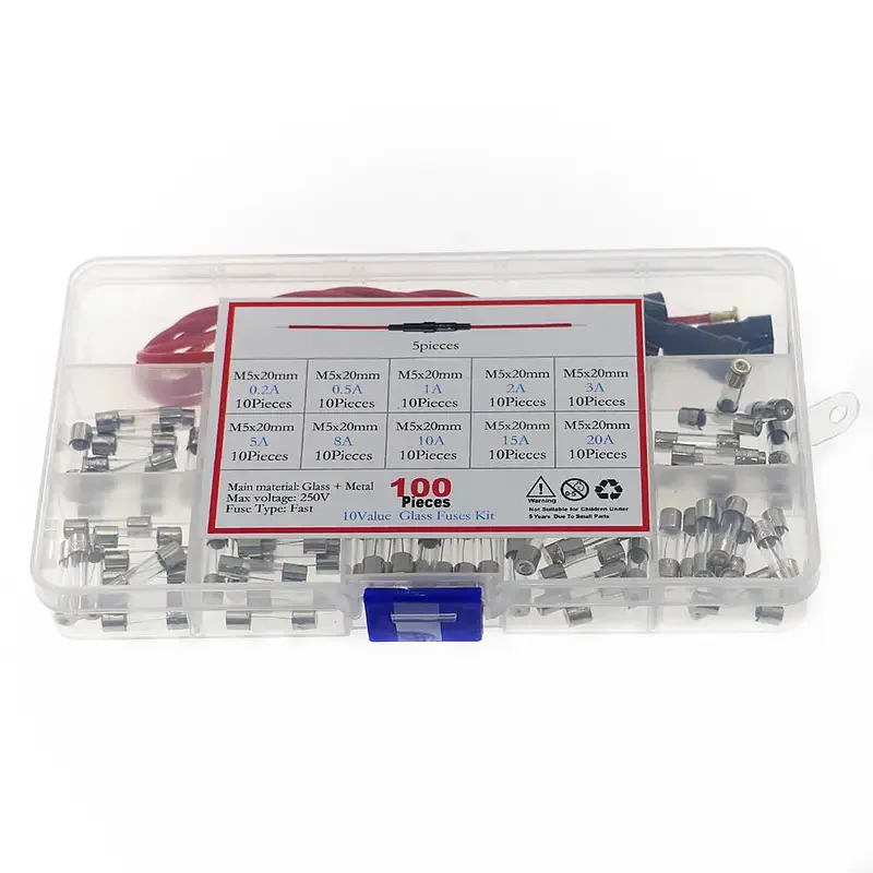 5pcs 5x20mm Fuse Holder Screw Type with 16AWG Wire 100pcs Quick Blow Glass Tube Fuse Assorted Kit 12V-250V