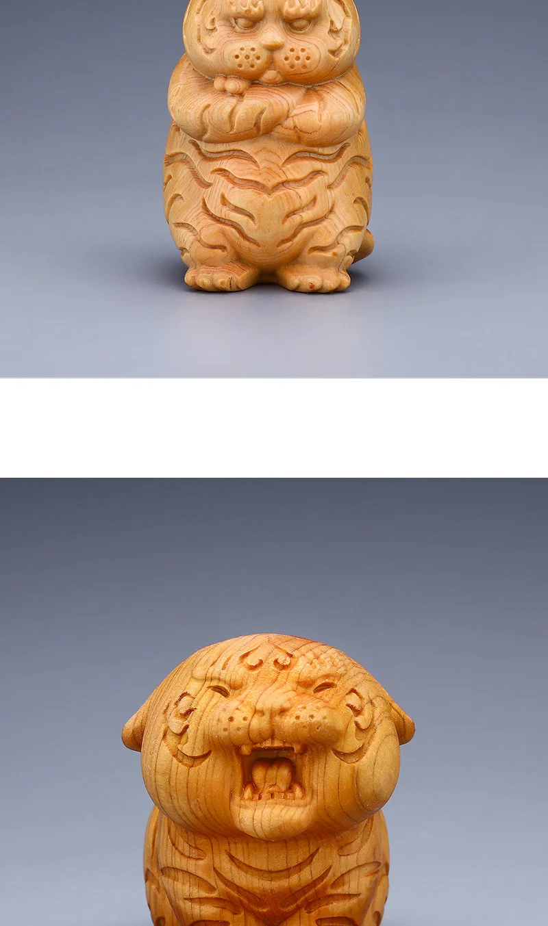 Solid Wood Carving Cartoon Little Tiger Small Ornaments