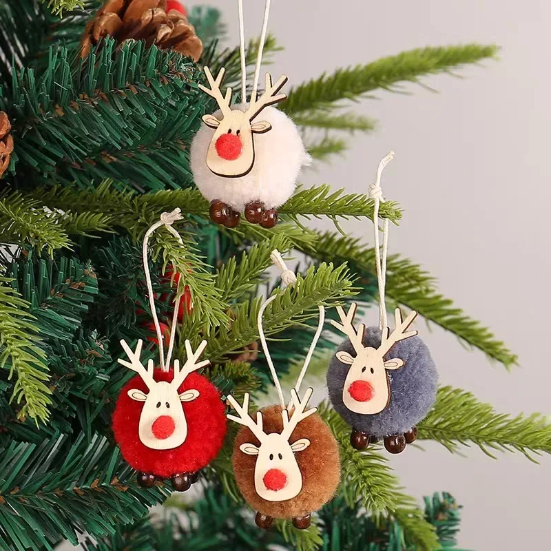 Christmas Decorations 20/1Pcs Christmas Felt Wooden Elk Hanging Ornaments Cute Reindeer Xmas Tree Decor Pendants New Year Party Kids Gifts Decoration