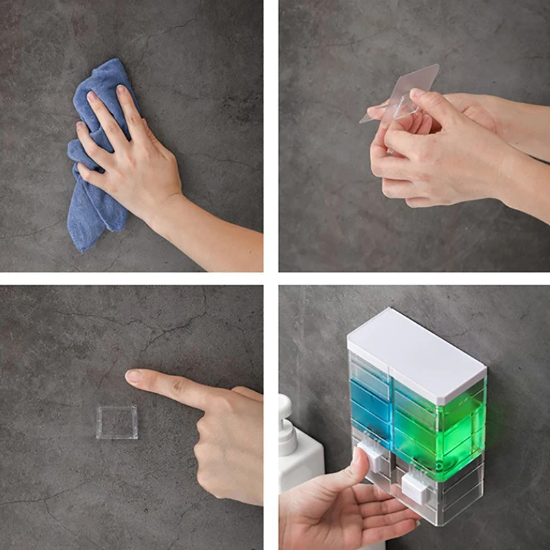 Non-punching Manual Press Soap Dispenser Wall Hanging Traceless Paste Disinfectant Bottle Bathroom Transparent Soap Dispenser 4
