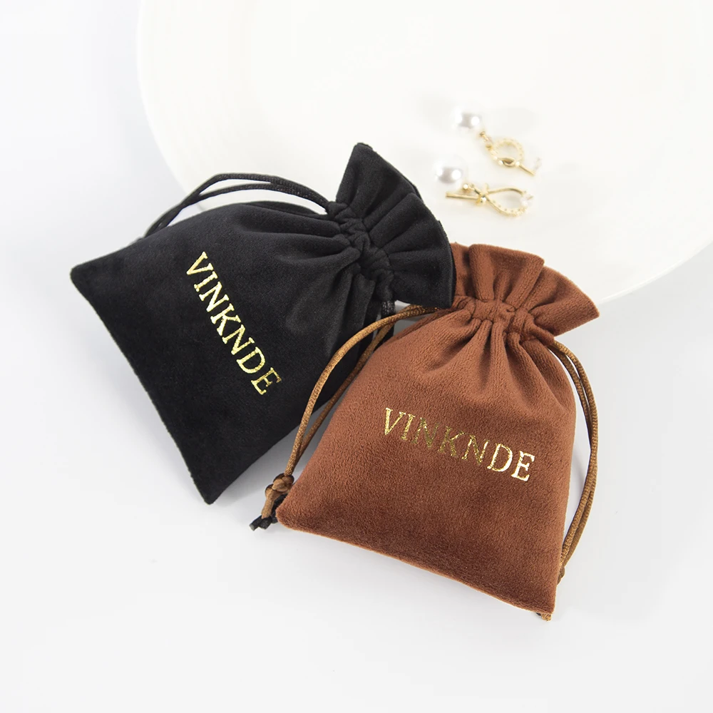 100pcs Custom Logo Velvet Jewelry Organizer Gift Small Bag Touching Plush Drawstring Packaging Storage Pouch Wedding Favors Bag