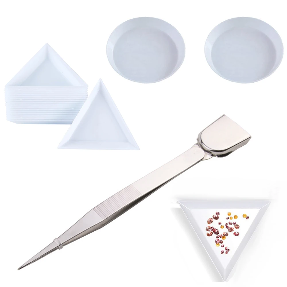 

1/10Pcs Triangle Round Jewelry Boxes Plastic Containers Tray Plate Stainless Steel Tweezers For Storage Bead Display Supplies