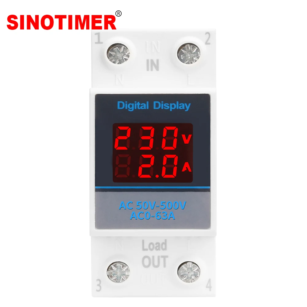 

35mm Din Rail Single Phase Ammeter Voltage Meter Measuring AC 50-500V Modular Voltmeter Gauge Current Indicator Volt Amp Monitor
