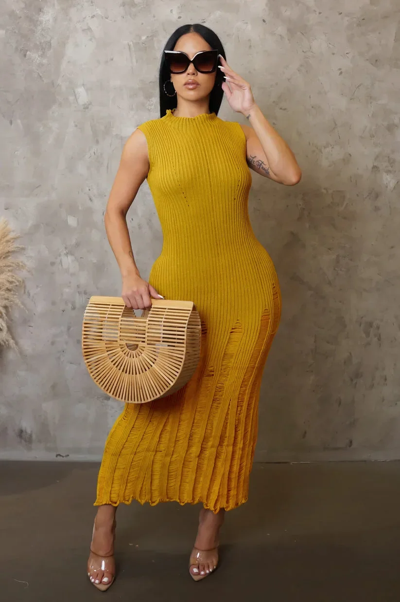 

Women Elegant Sexy Hollow Out Party Knitted Vestidos Dresses 2024 Summer Fashion Solid Color O Neck Sleeveless Long Maxi Dress