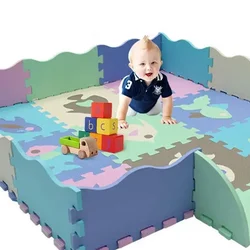 Baby Puzzle Play Mat with Fence, Crawling Pad for Infants, Educational Toys Activity Pad, Soft EVA Foam Floor Mats