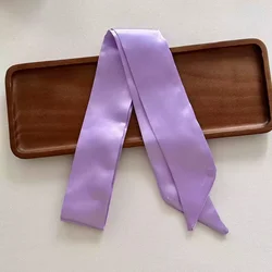 Women's Long Skinny Silk Satin Hair Scarf - Elegant Solid Color Fashion Accessory (PURPLE)