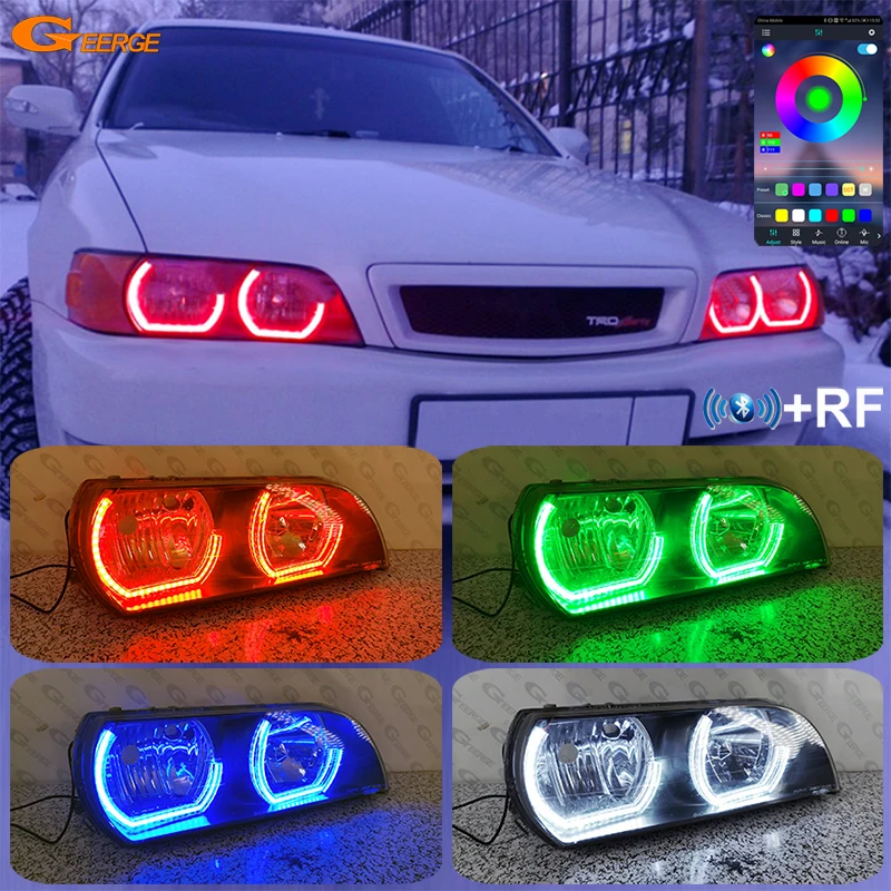 For Toyota Chaser JZX100 RF Remote Bluetooth App Multi Color Crystal DTM M4 Style Ultra Bright RGB LED Angel Eyes Kit Halo Rings