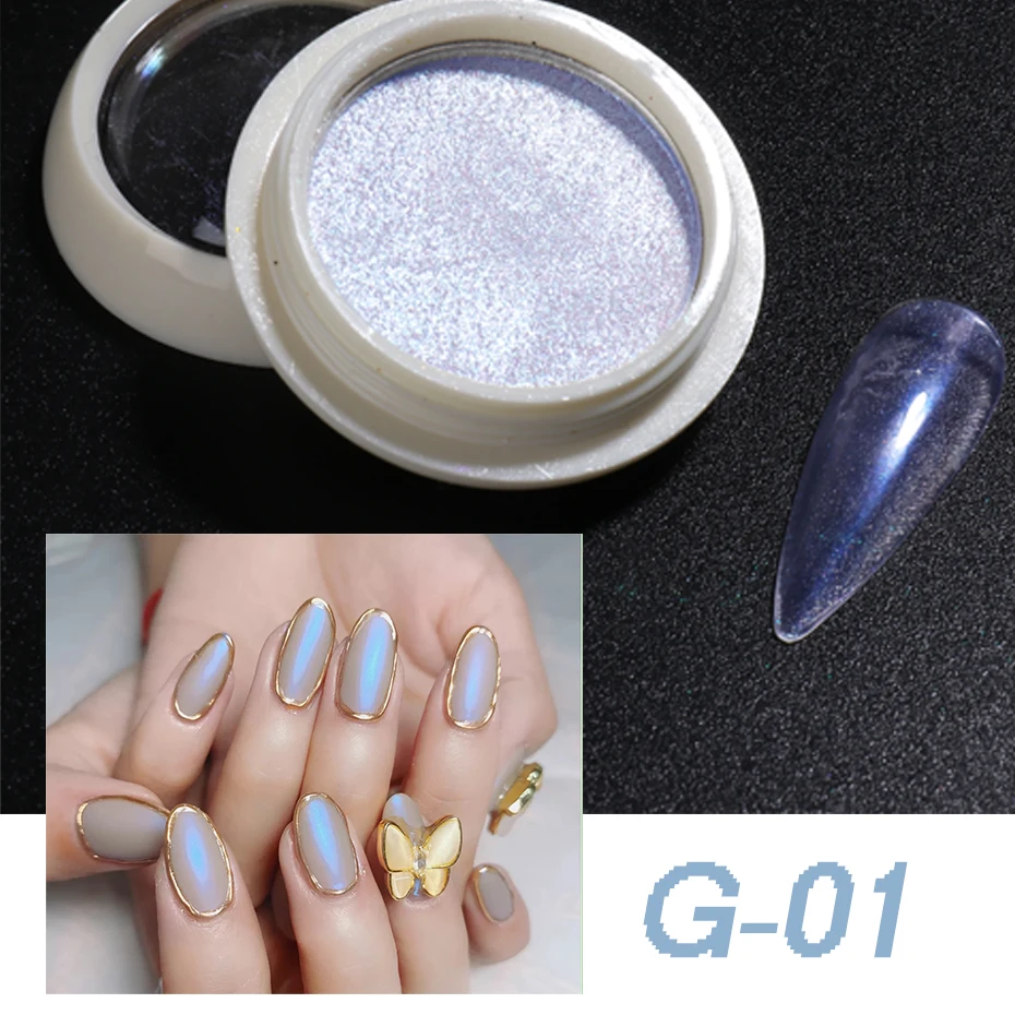 1g Holographic Mirror Nail Glitter Powder Sliver Pink Gold Red Two Colors Nail Art Pigment Solid Dust Magic Decor SAG01-06