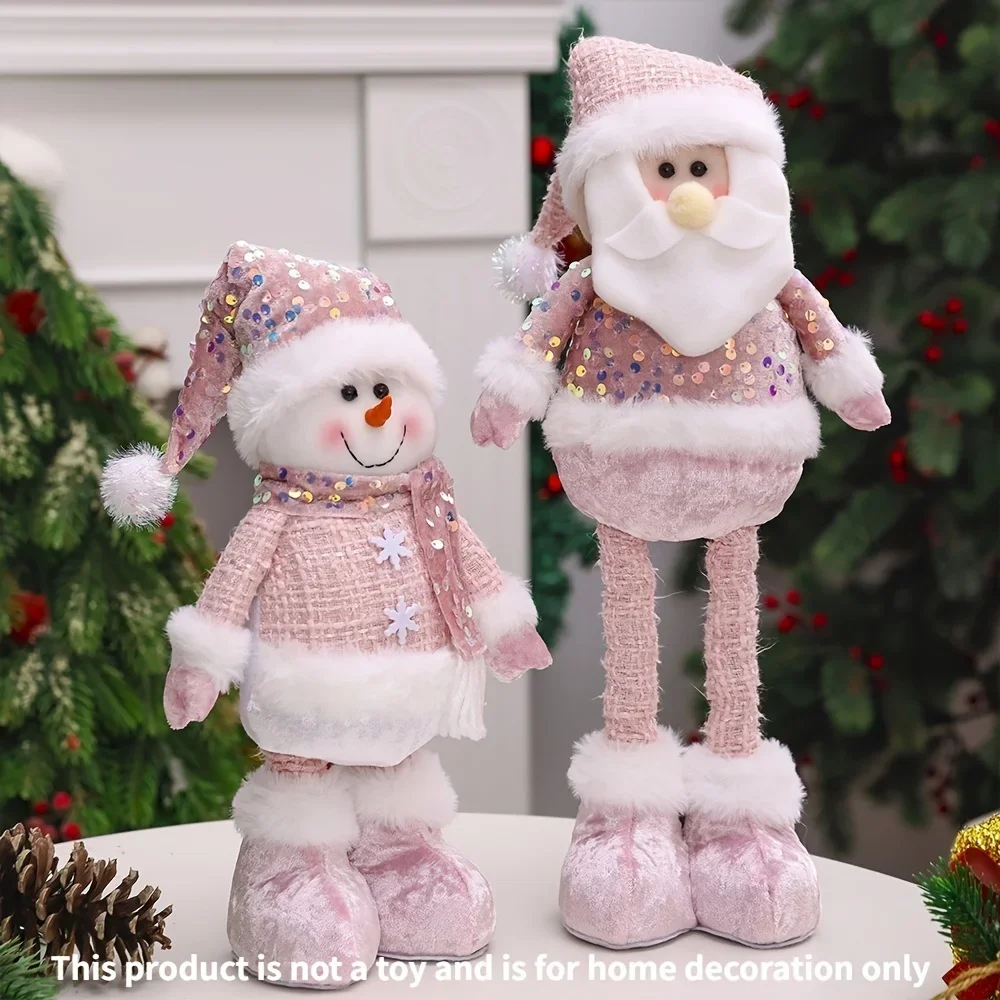 Neuer bezaubernder rosa, höhenverstellbarer Schneemann, Weihnachtsmann und Rentier, Weihnachtsdekorationsartikel, Weihnachtsdekoration für Zuhause und Büro – Detail 2