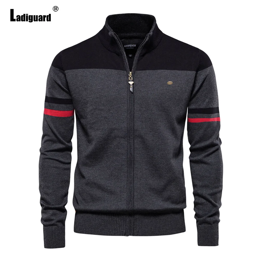

Ladiguard 2024 New Knitting Sweaters Winter Warm Coats Plus Size Mens Basic Top Cardigans Men Patchwork Stripe Sweater Jumpers
