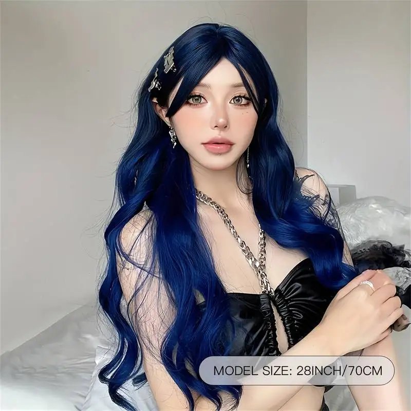 Long Blue Cosplay Wig Hot Sell Fashion Long Blue Straight Women