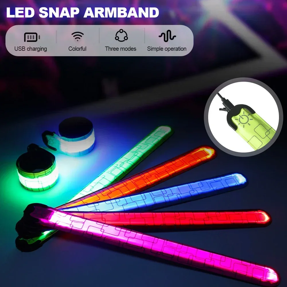 

LED Glowing Snap Armband Wrist Band High Brightness Decorative Rechargeable LED Slap Glowing Night Running Armband Bracelet