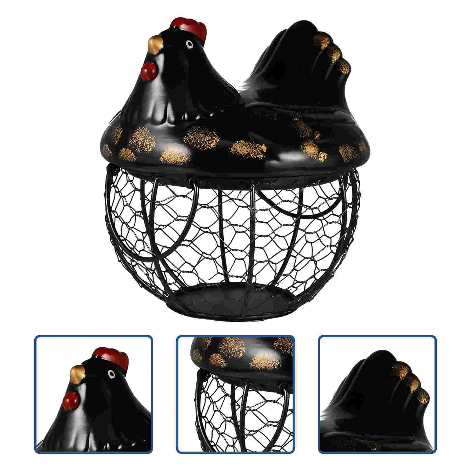 

Small Egg Basket Basket Chicken Shaped Egg Storage Basket Kitchen Fresh Egg Storage Basket Farmhouse Style Decor Black