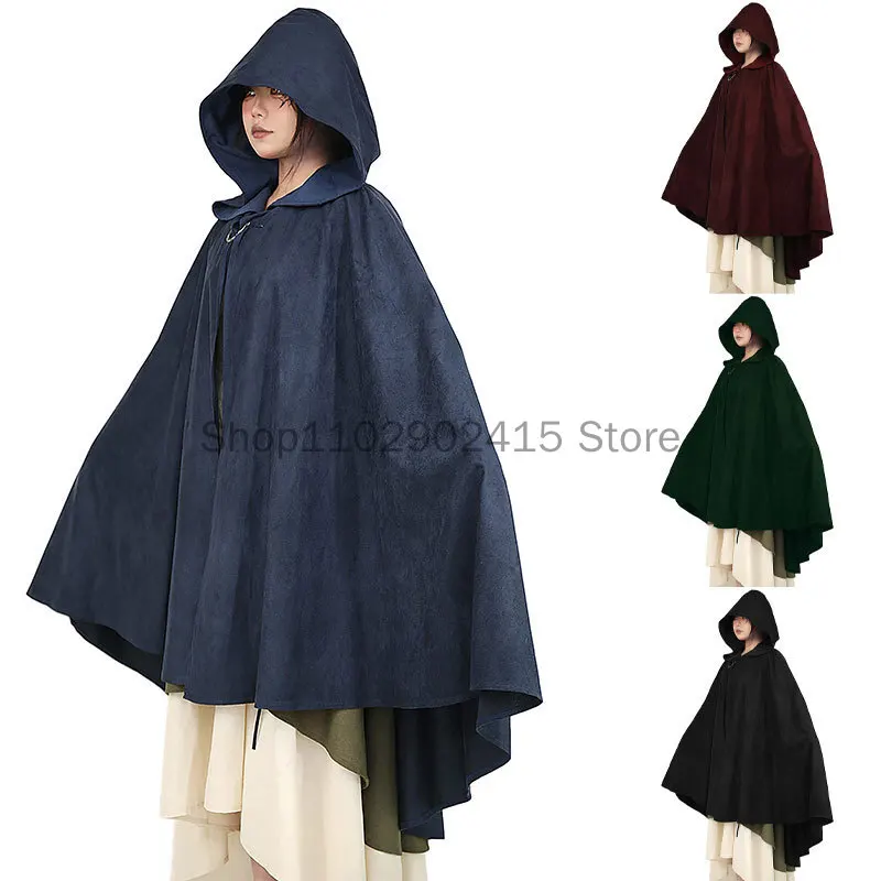 

2023 Halloween Party Cosplay Woman Men Adult Long Hero Witchcraft Witchcraft Robe Hood Cloak Cosplay Satin Red Medieval Cloak