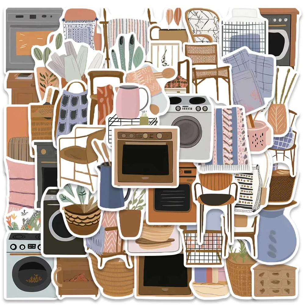 

50pcs Cute Cartoon Furniture Stickers Pack For Fridge Luggage Laptop Guitar Phone Decor Waterproof Graffiti Decals Kids Toy