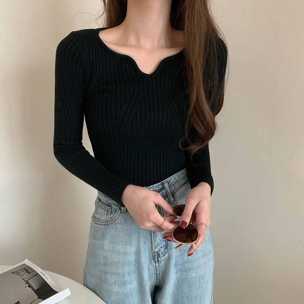 ladies sweater Croysier Autumn Winter Clothes Women Long Sleeve Top Pullover Sweaters Street Style V Neck Cropped Sweater Knitted Pullovers green cardigan