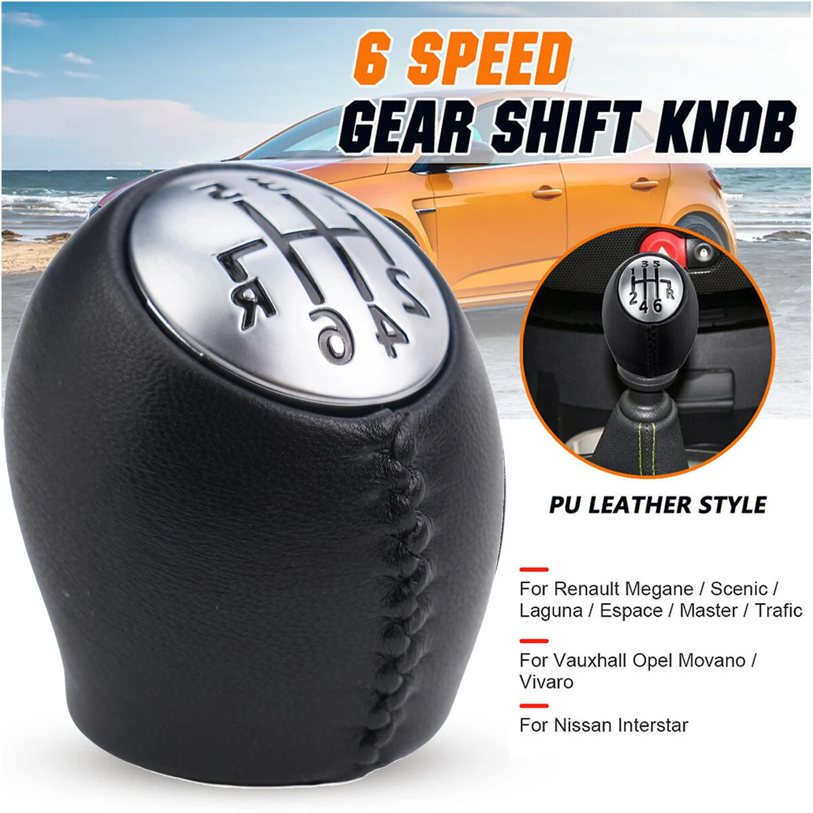 

6+R 6 Speed Gear Shift Knob Car Shifter Cover For Megane Scenic Laguna Espace Master Trafic For Vauxhall Movano Vivaro