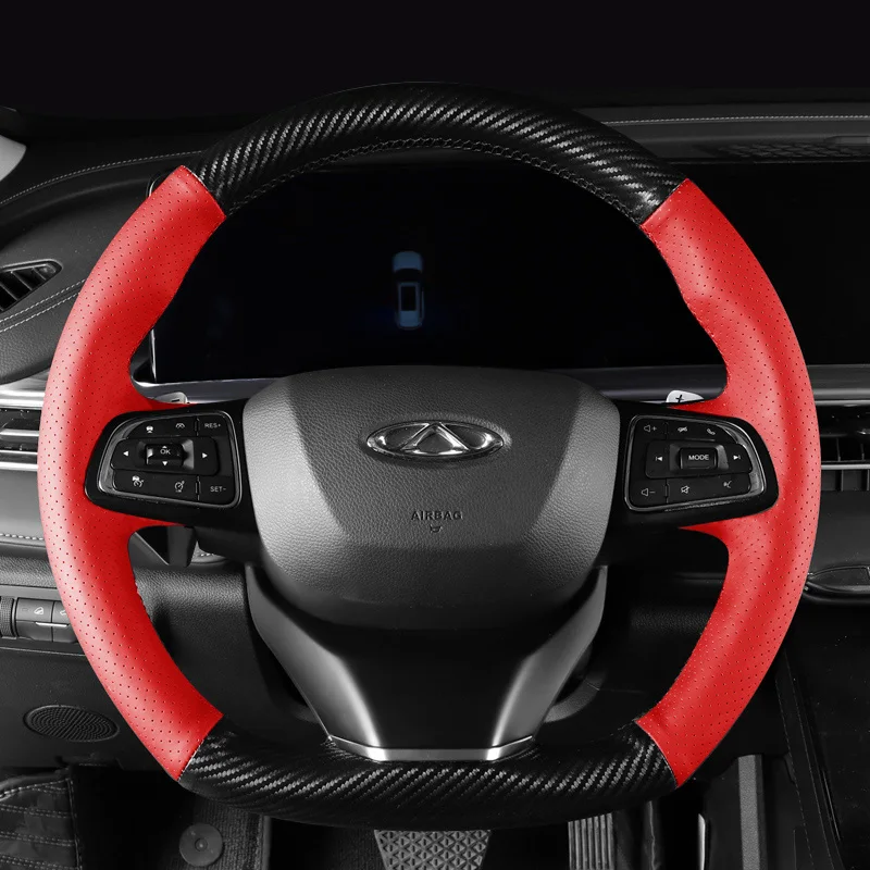 

Carbon Fiber Leather for Chery Tiggo 8 Plus Arrizo 5 Plus Jetour X70 Hand Sewing Car Steering Wheel Cover Car Accessories Black