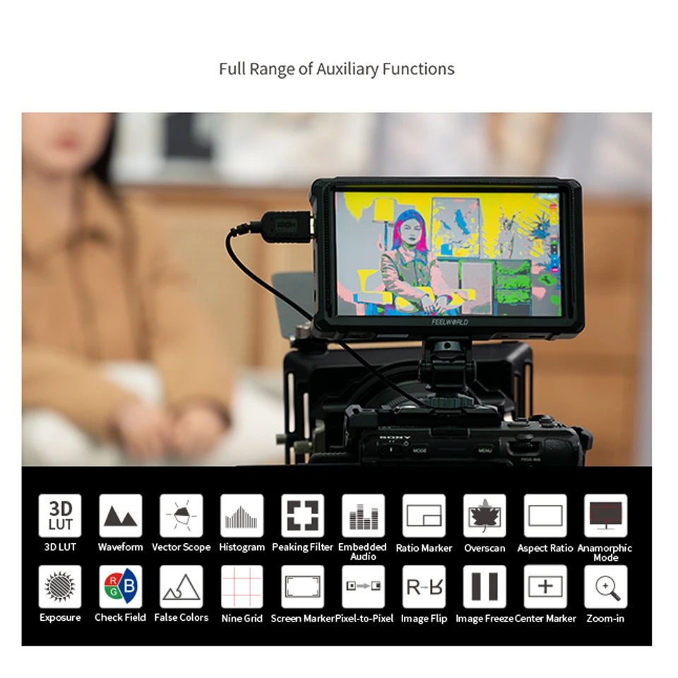 Feelworld FW568 PRO 6" Full HD Screen Monitor 1920*1080 1200 Nit Lightweight Bright On Camera Film Field Recording