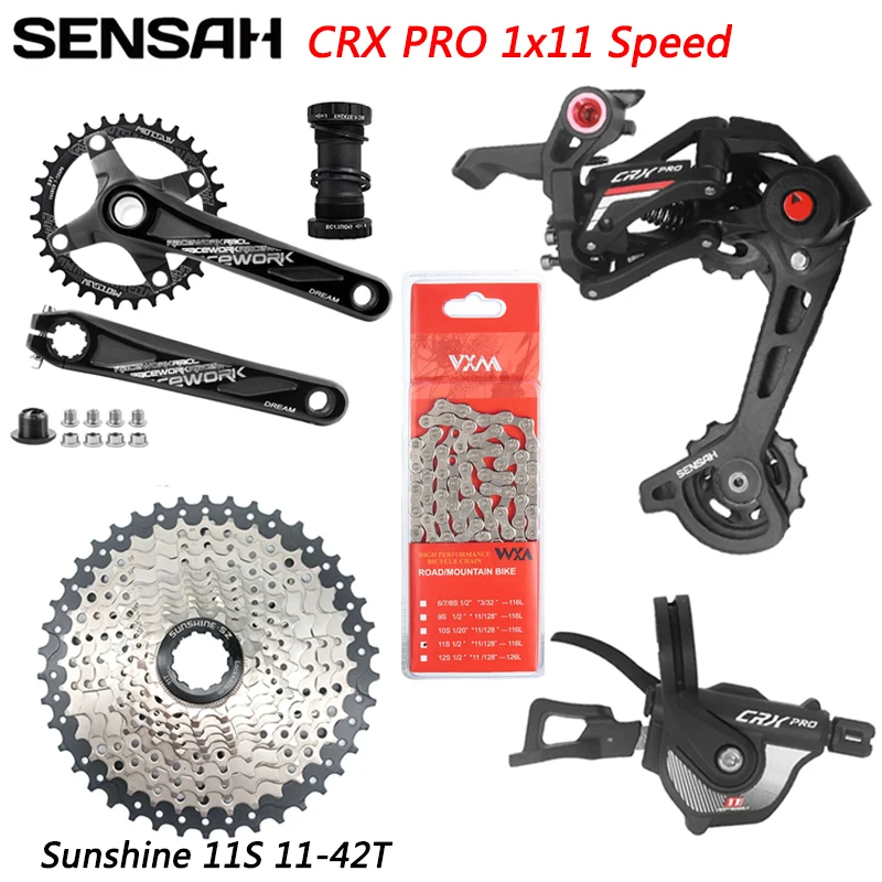 

11-скоростной переключатель передач SENSAH CRX PRO, Задний рычаг переключателя передач для MTB 11-42T/46T/50T/52T кассета с цепью 170/175 мм, кривошипный комплект
