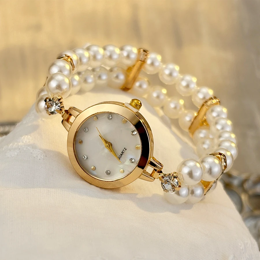 Pearl-Embellished Adjustable Pull-String Women's Watch