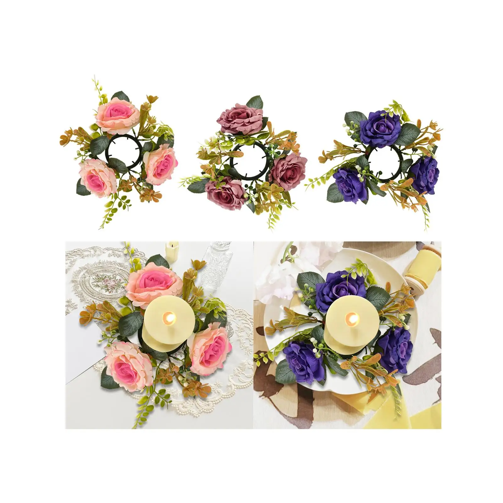 Candle Ring Desk Decor Festival Decor Front Door Flower Garland Candle Holder for Home Living Room Door Thanksgiving Window