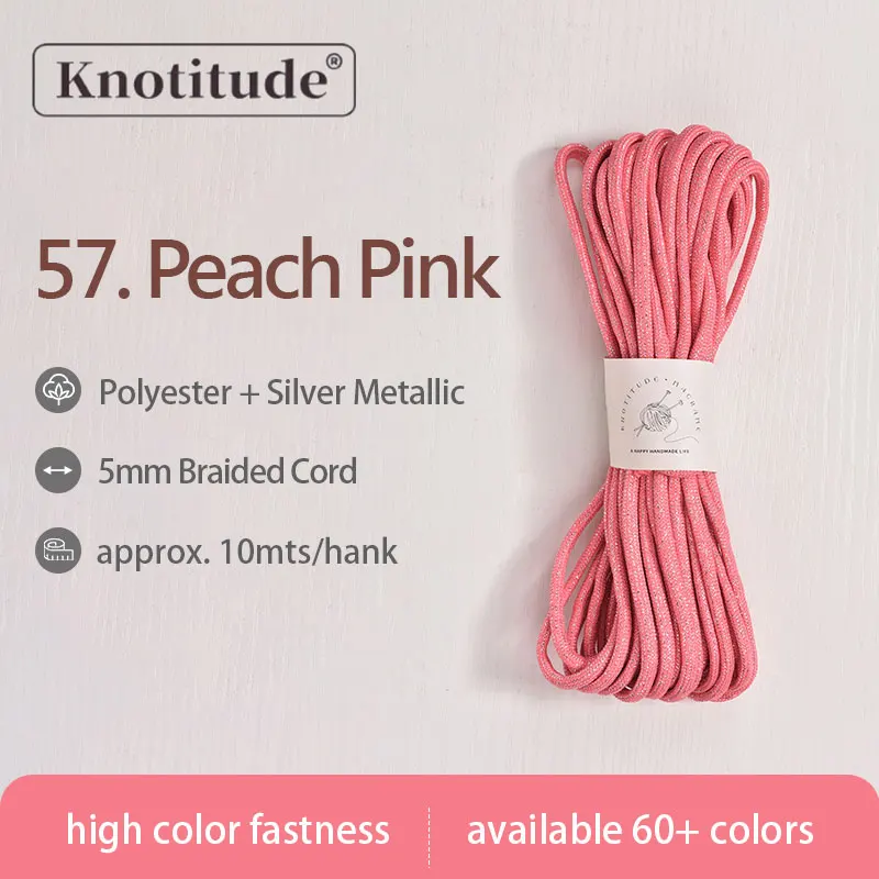 Silver Glossy Polyester Braid Rope with Shiny Lurex Metallic Finish - Ideal for DIY Jewelry Projects, 5mm x 10m