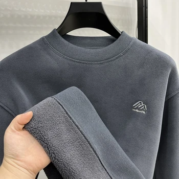 Men's O-neck Wool Man Sweater Casual Sweatshirt Autumn Winter Thicken Fleece Printing Sweater Sports Thermal Outdoor Pullover