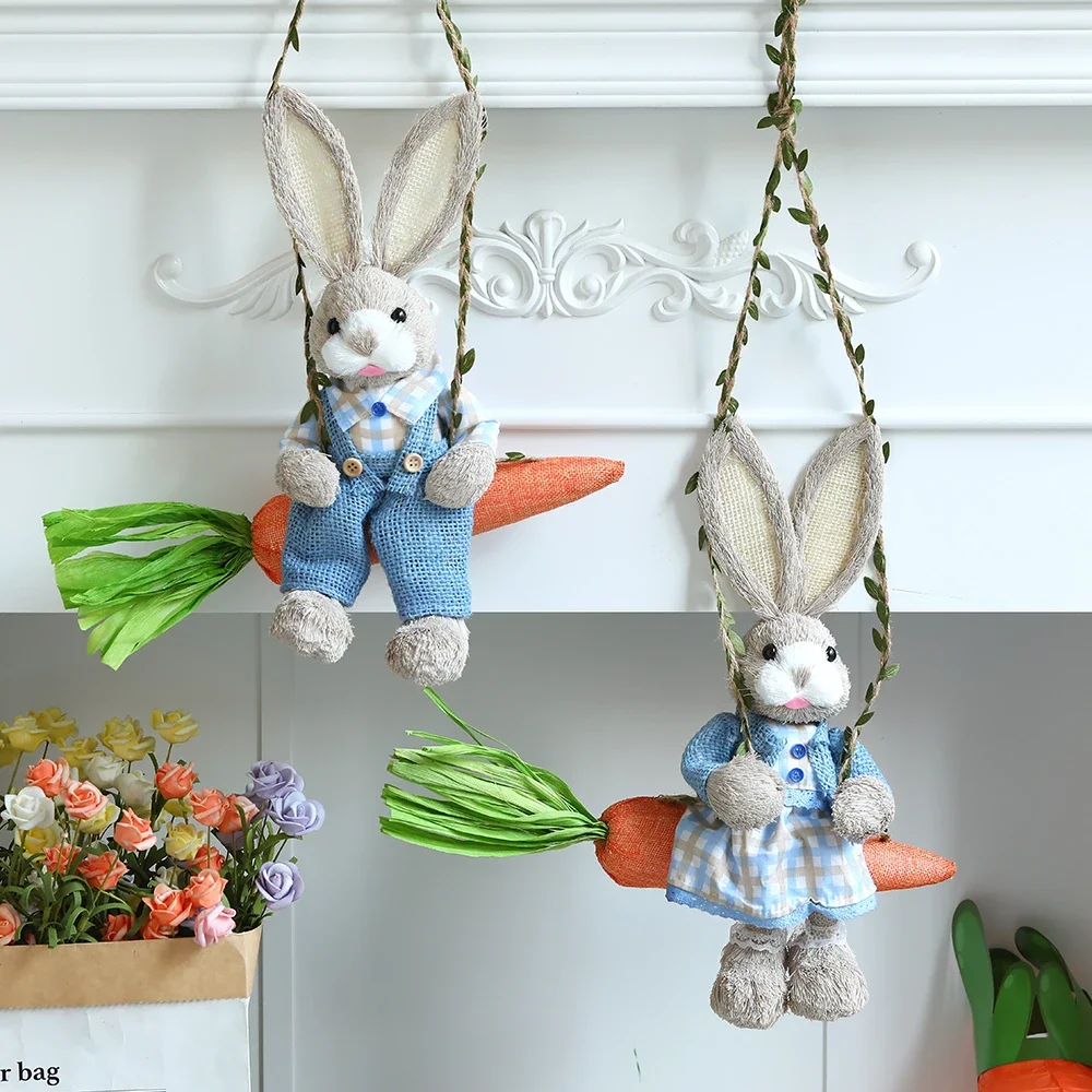 

Easter Bunny Pendant Decorative Swing Rabbit Hanging Ornament for Fence Yard Cafe Decoration Home Livingroom Decor Kids Gift