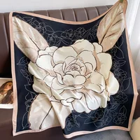 New 30 Colors Twill Silk Scarf Women 90cm Square Hijab Shawls And Wraps Female Foulard Headkerchief Elegant Floral Lady Bandana 3