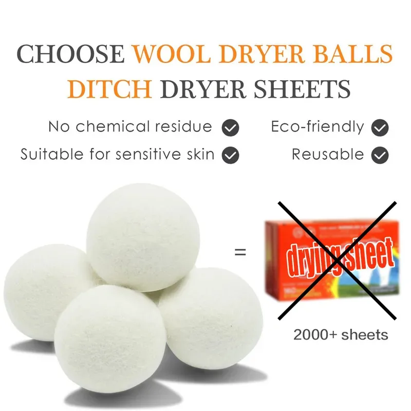 1/3/6Pcs Reusable Wool Dryer Balls Clothes Softener Laundry Fleece Dryer Ball Kit Home Clothes Dryer Washing Machine 3/4/5/6/7cm