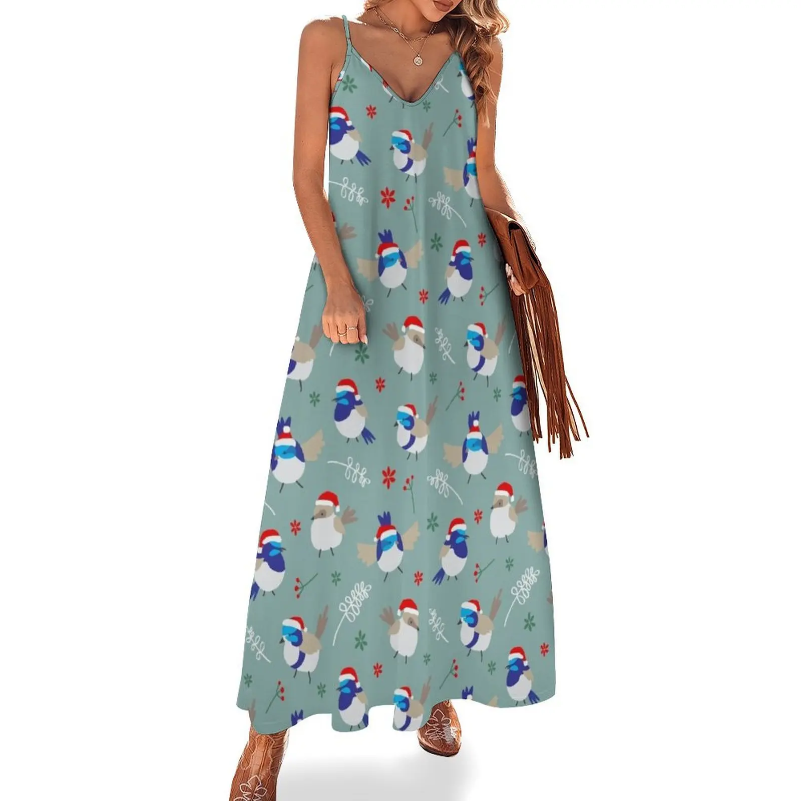 

Christmas Fairy Wrens Sleeveless Dress dress summer bandage dress prom