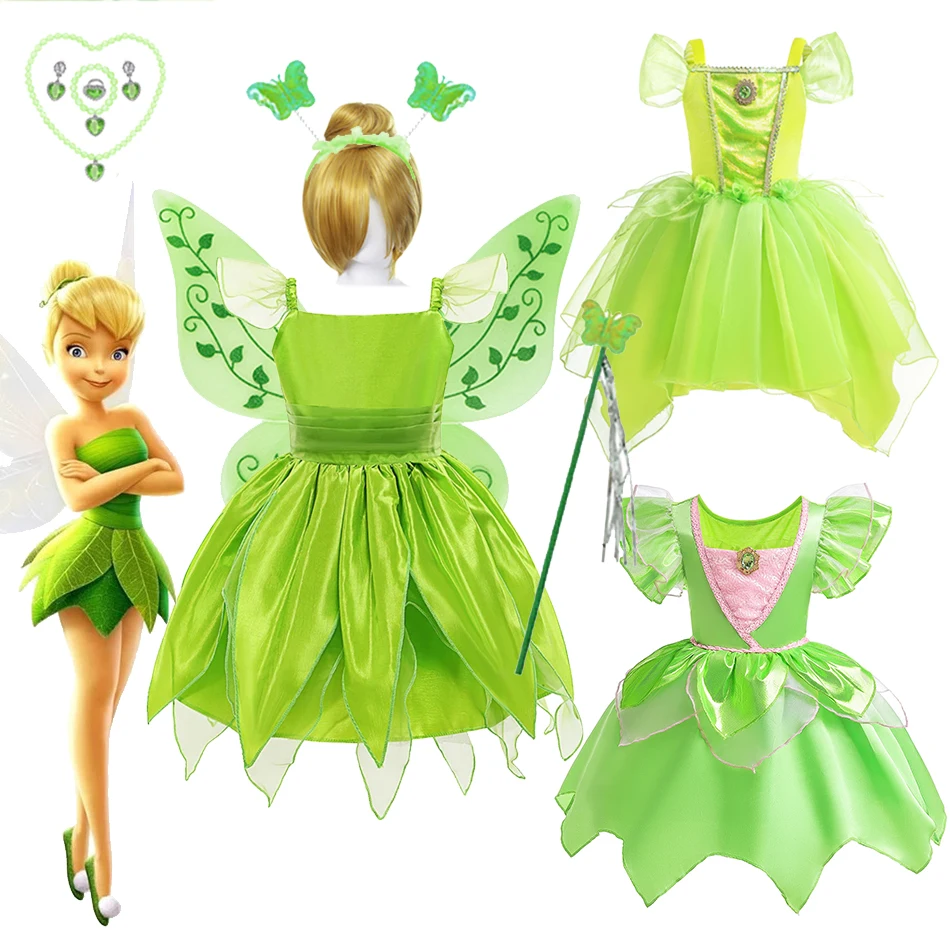 

Girls Tinker Bell Costume Halloween Costume for Kids Green Tinkerbell Fancy Dress Fairy Princess Cosplay Carnival Party 2-8Y