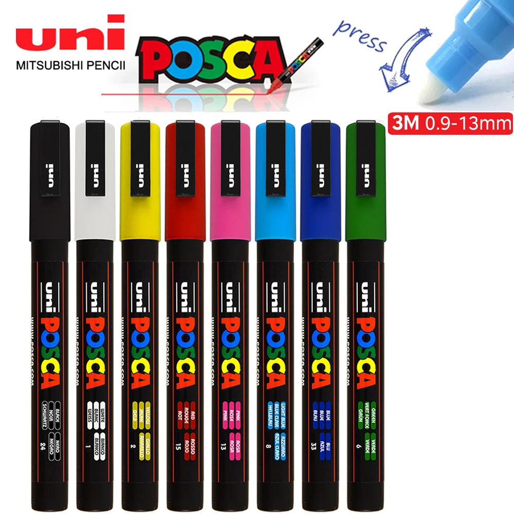 1 Pz Uni Posca Marker Pc-3M Poster Waterborne Pubblicità Graffiti Pennarello Acrilico 0.9-1.3Mm Pennello Forniture Artistiche Per Artista