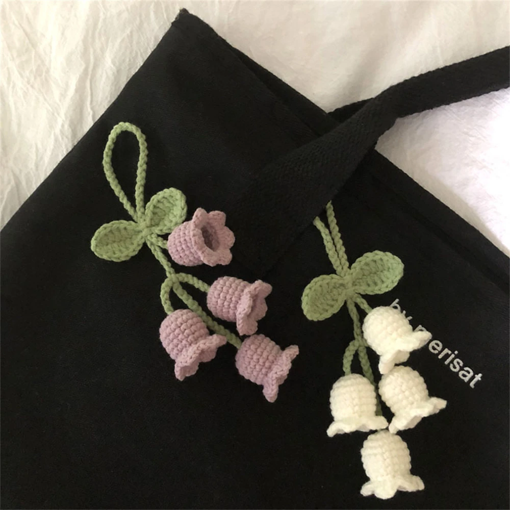 Charming Handmade Knitted Orchid Flower Keychain Pendant