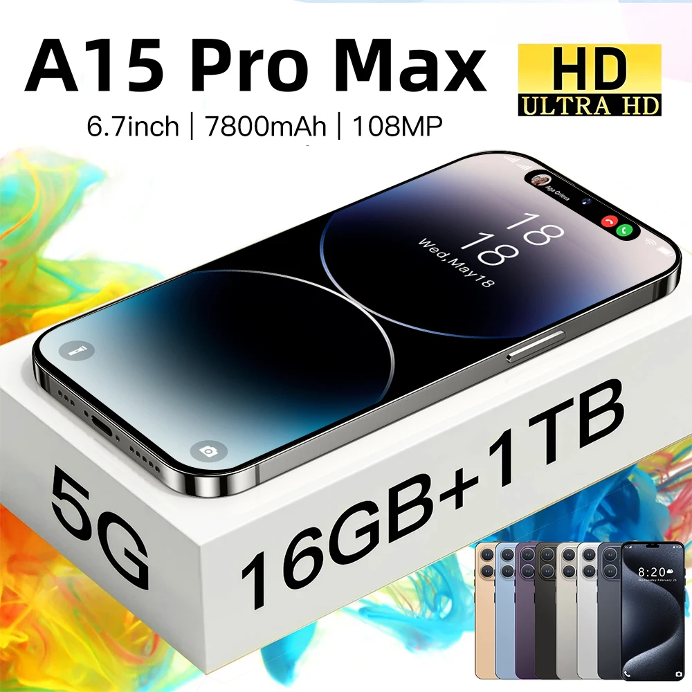 

Смартфон A15 Pro Max, 2024 дюйма, 16 ГБ + 1 ТБ, 6,7 мАч, Android 13