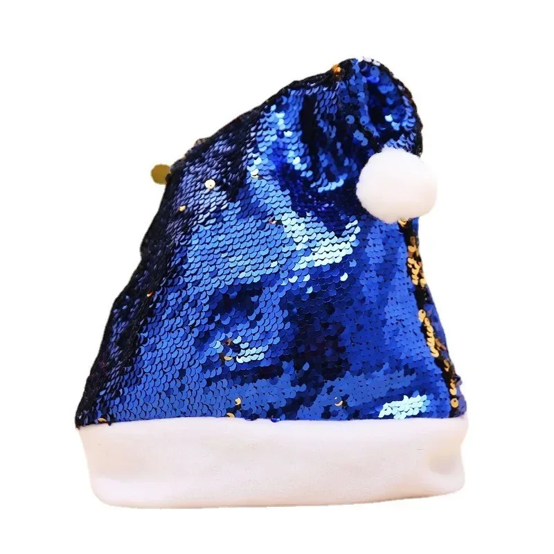 Christmas decoration supplies, double-sided flip sequin hat, colored bead pick, adult dance party, Santa Claus Christmas hat