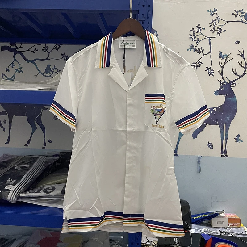 

2023ss Real CasablancaFull print Shirts Set Men Women Casablanca Fashion Stripe Shirts Buttons Shirts