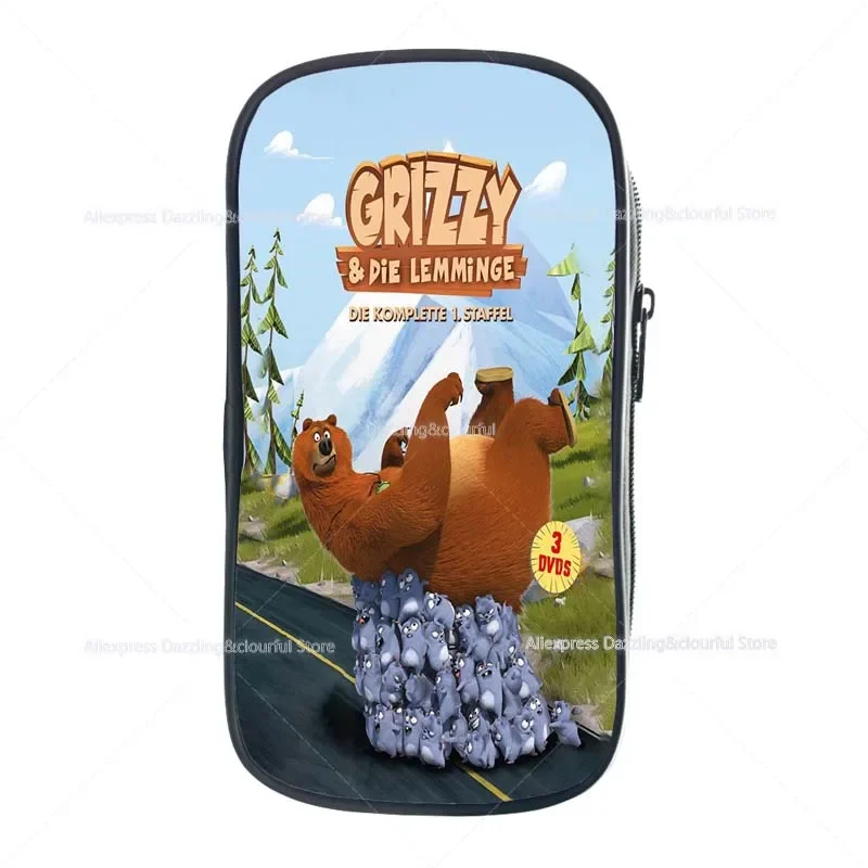 Cartoon Grizzy and the Lemmings Pencil Box Kids Cute Students Pencil Case Boys Girls Anime Pen Bags Children Gift 6