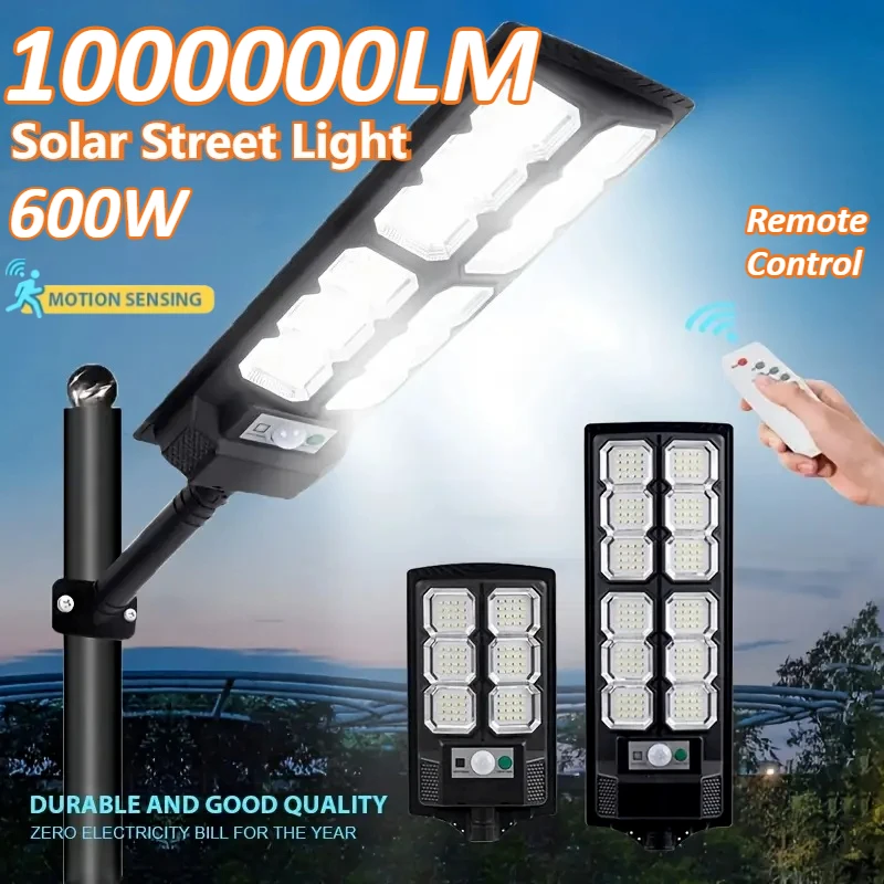 600W 모션 센서 태양광 초강력 야외 가로등, 원격 제어 정원 벽등 (마당, 진입로, 현관용)