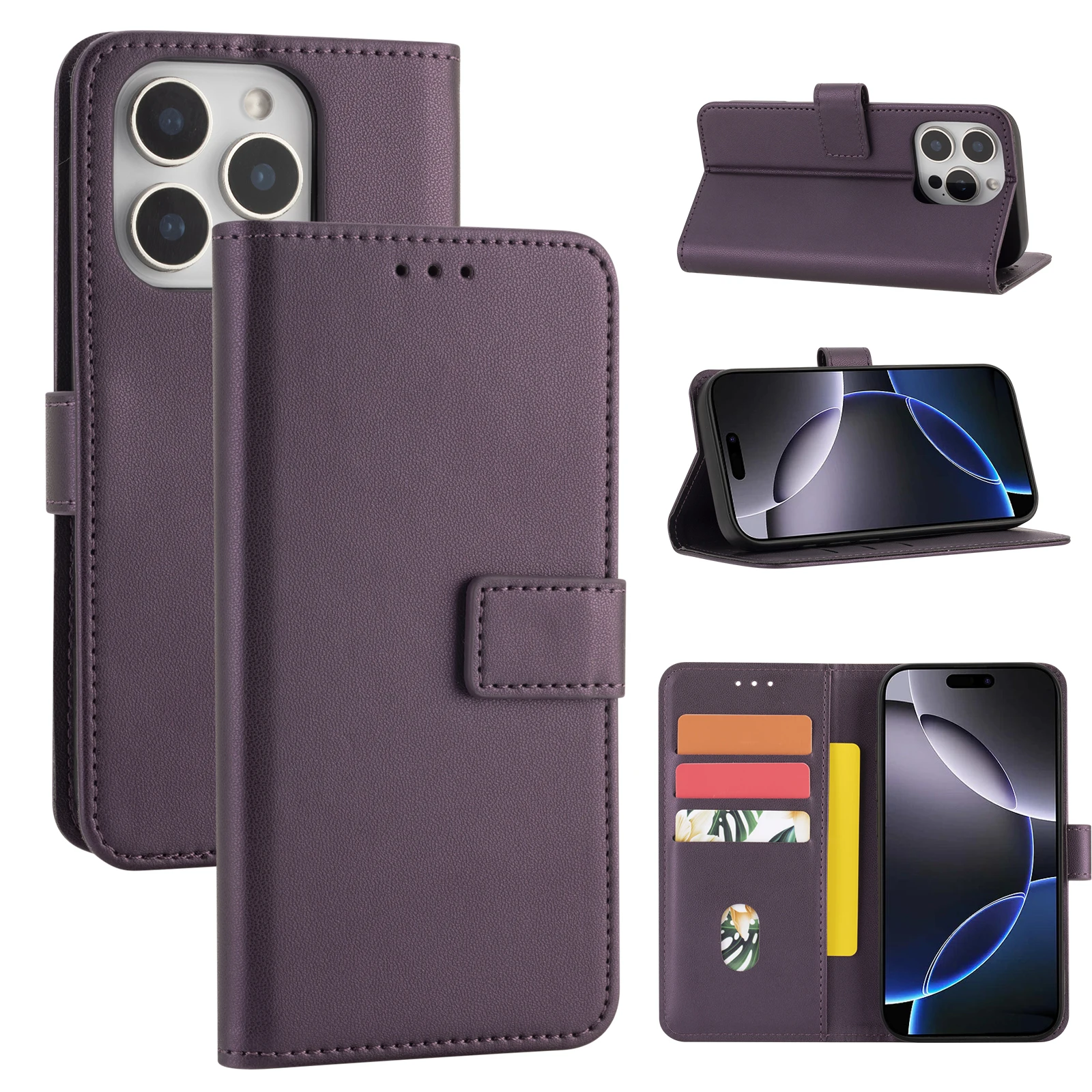 Elegant Faux Leather Flip Wallet Phone Case with Card Slot – Simple & Stylish Protective Cover