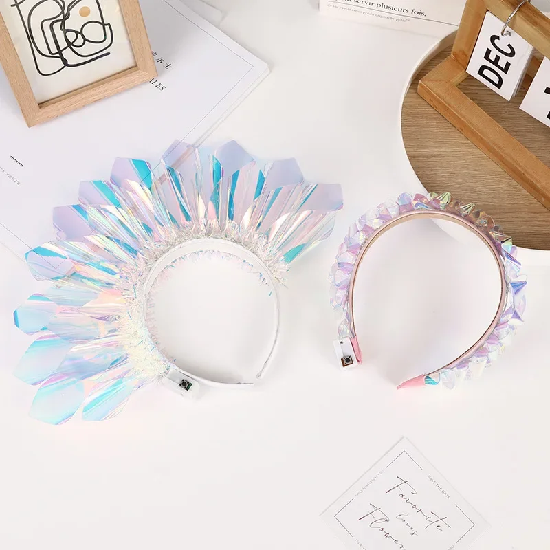Women Girls Light Up Headband Flash Glowing Hair Bands Luminous Laser Hair Hoop For Party Accessories Colorful Children Headwear