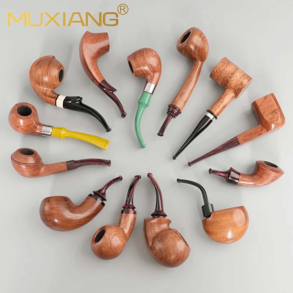 MUXIANG Rainbow Series Tobacco Pipe Sandalwood Pipe 3/9mm Filter Solid Wood with Rainbow Colored Mouth Father Day Gift